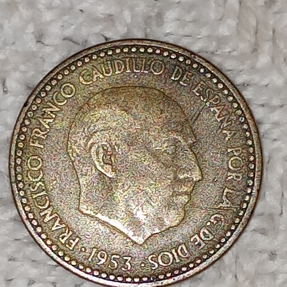 Three Antique Vintage 1953 Spanish Espana Una Peseta Coins with Francisco Franco